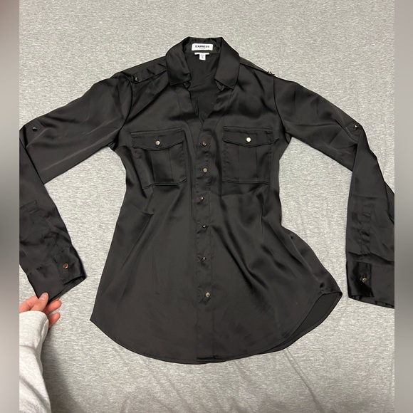 Express Tops - EXPRESS BLACK & GOLD SLIM DRESS SHIRT